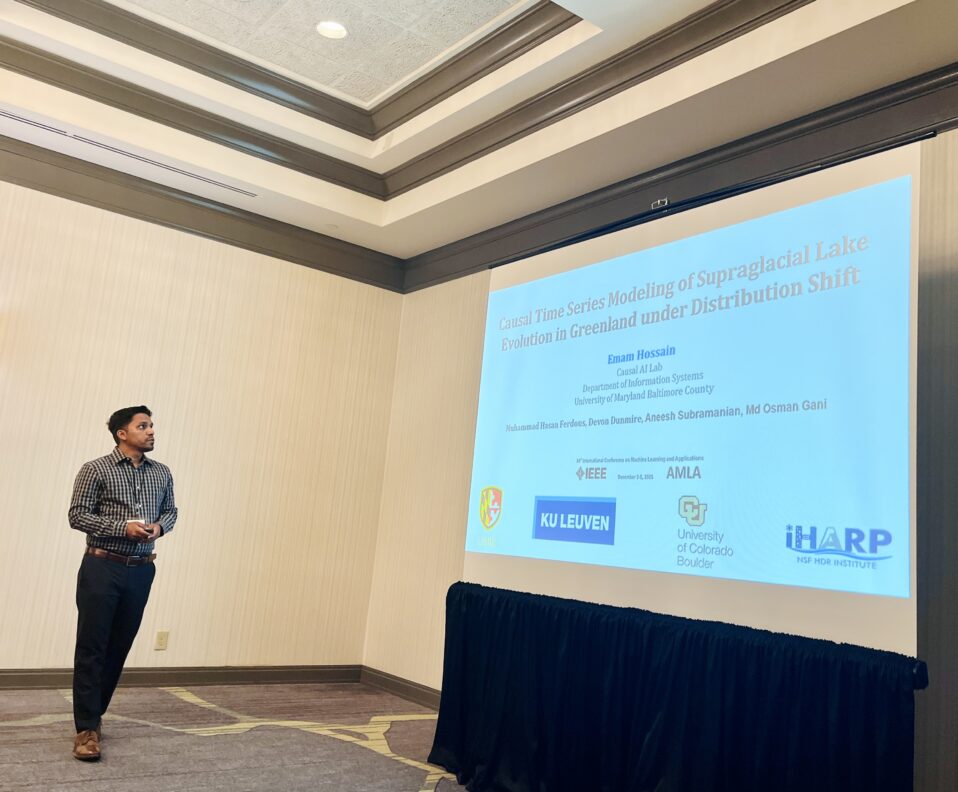 Emam presented our work “Causal Time Series Modeling of Supraglacial Lake Evolution in Greenland under Distribution Shift” at ICMLA 2025.